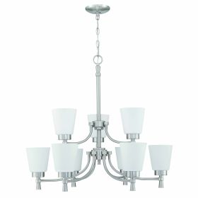 9-Light Brushed Nickle Finish Chandelier Tiered with Shade