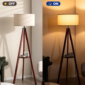 Tripod Floor Lamp Wood Standing Lamp with Flaxen Lamp Shade and E26 Lamp Base - Brown