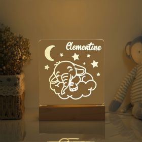 LED Bedside Lamp Children's Cartoon (Option: Elephant1-Monochrome-USB)