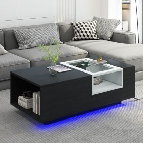 LED Coffee Table with Storage, Modern Center Table with Open Display Shelf, Accent Furniture with LED Lights for Living Room (Color: Black)