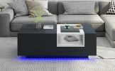LED Coffee Table with Storage, Modern Center Table with Open Display Shelf, Accent Furniture with LED Lights for Living Room