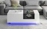 LED Coffee Table with Storage, Modern Center Table with Open Display Shelf, Accent Furniture with LED Lights for Living Room