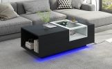 LED Coffee Table with Storage, Modern Center Table with Open Display Shelf, Accent Furniture with LED Lights for Living Room